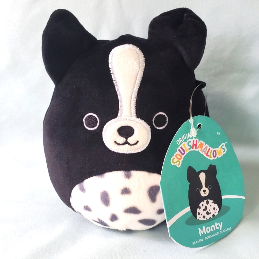 Squishmallow Monty The Black Spotted Border Collie, 5", NWT